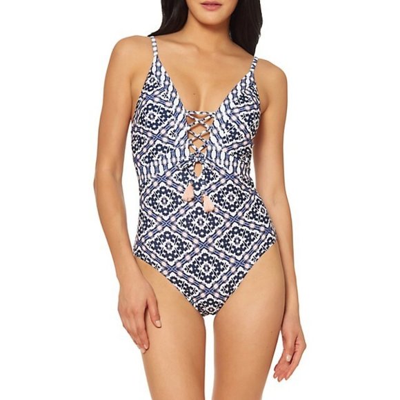 NWT Jessica Simpson Printed Lace-Up One Piece swimsuit - Picture 1 of 5